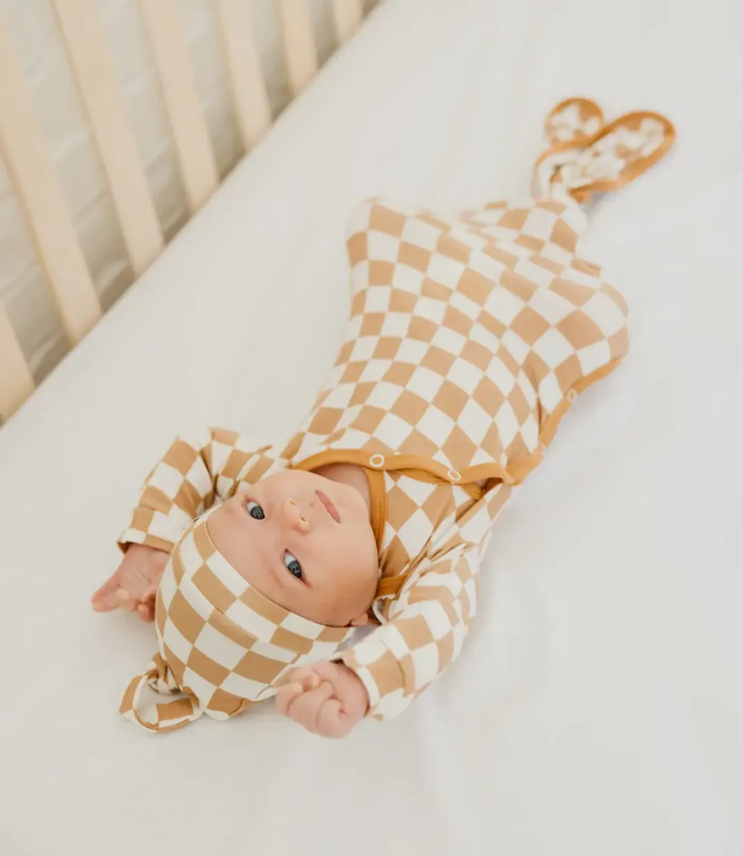 Copper Pearl -  Newborn Top Knot Hat in Rad