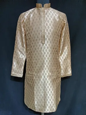 Dazzling Gold Color Designer Banarasi Brocade Kurta And Pajama Pant For Men