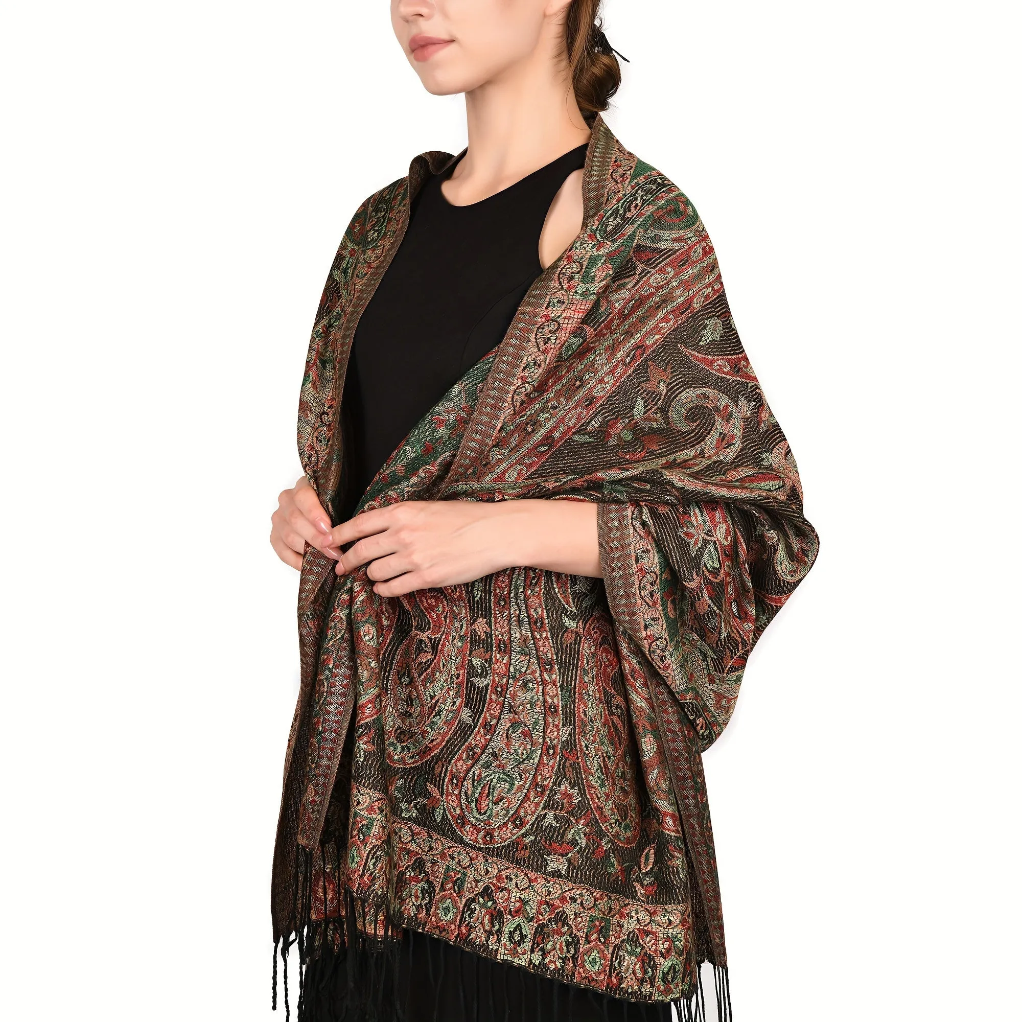 Elegant Reversible Paisley Shawl - Soft, Warm & Breathable with Tassels - Ideal for Traditional Attire & Everyday Elegance