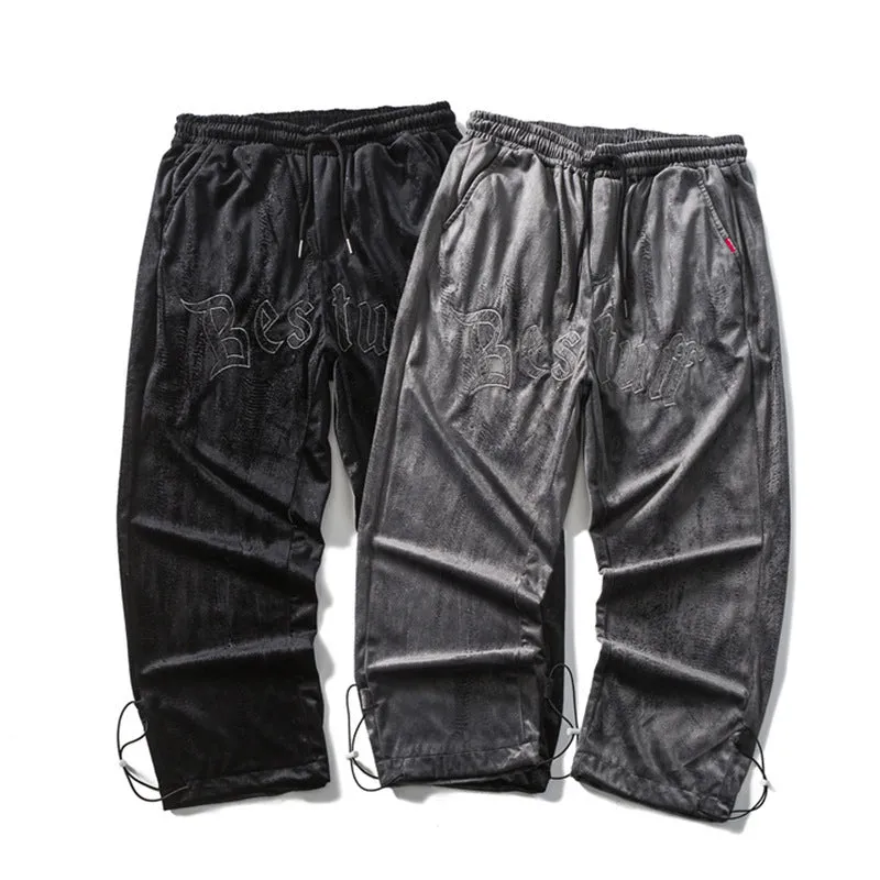 Embossed Velvet Ankle Banded Pants Men