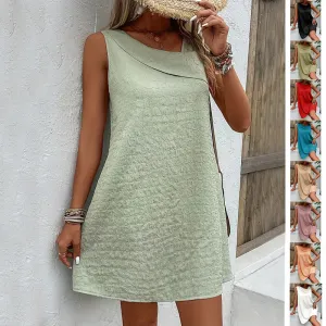 Fashion Solid Color Sleeveless Dress Summer Slim Diagonal-neck Dresses For Womens Clothing