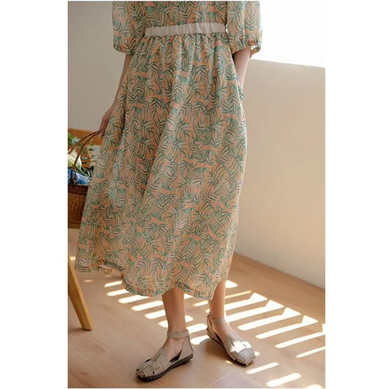 Fine Count Retro Finely Woven Ramie Tencel Print Dress