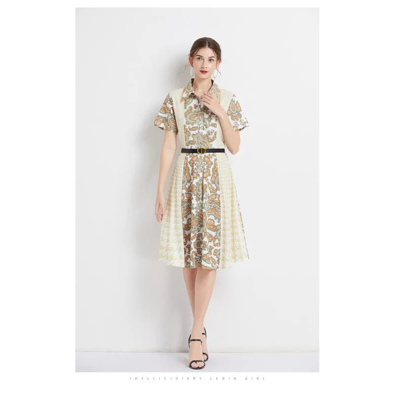 French Style Floral Print Retro Waist Belt Dress