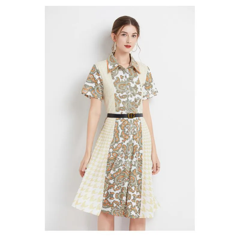 French Style Floral Print Retro Waist Belt Dress