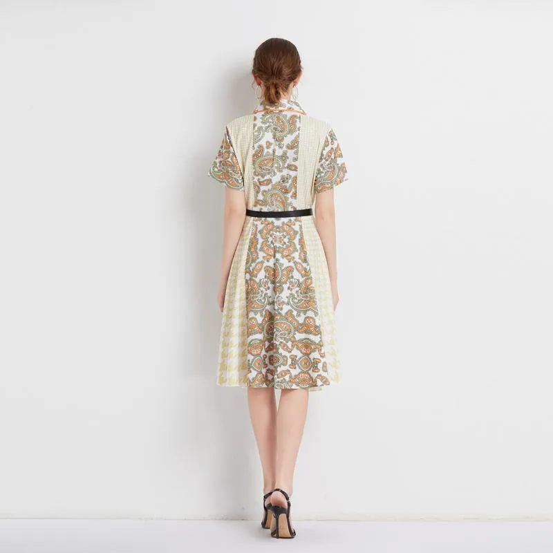 French Style Floral Print Retro Waist Belt Dress