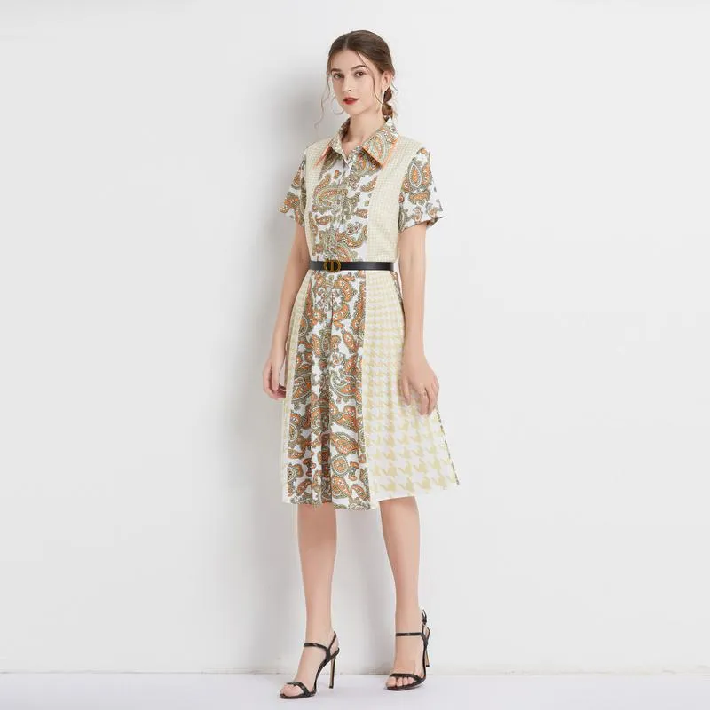 French Style Floral Print Retro Waist Belt Dress