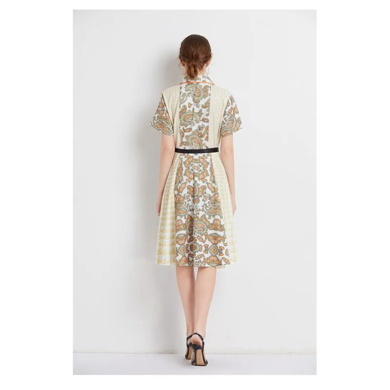 French Style Floral Print Retro Waist Belt Dress