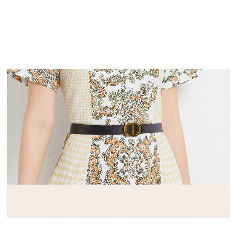 French Style Floral Print Retro Waist Belt Dress