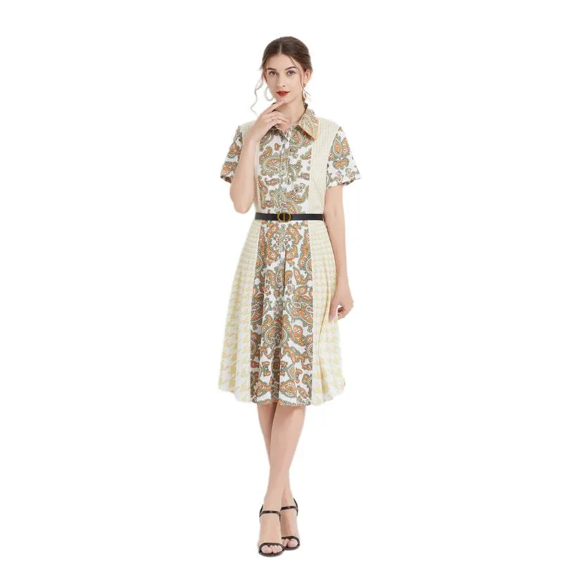 French Style Floral Print Retro Waist Belt Dress