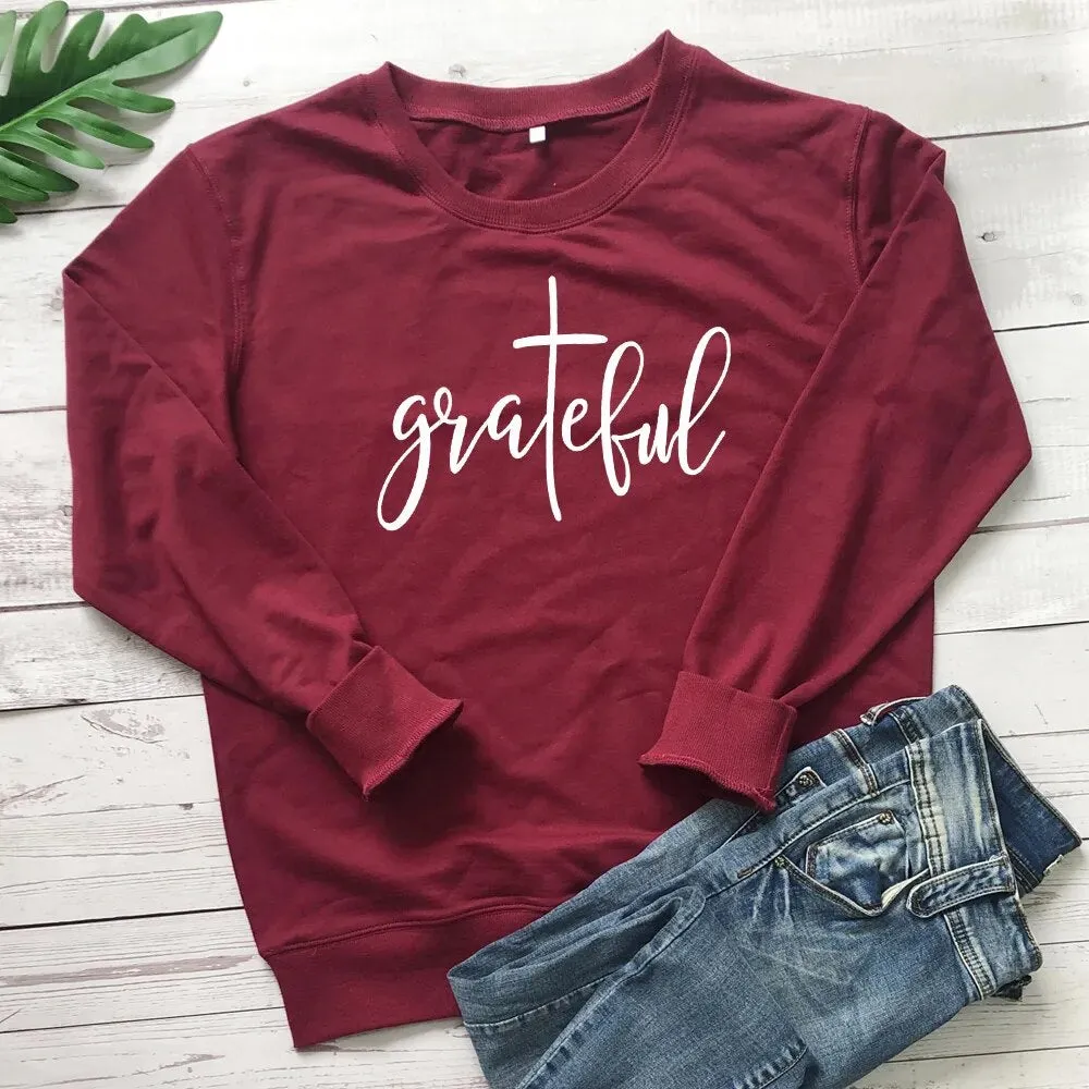 Grateful Women's Religious Print Long Sleeve Tee Shirt Tops