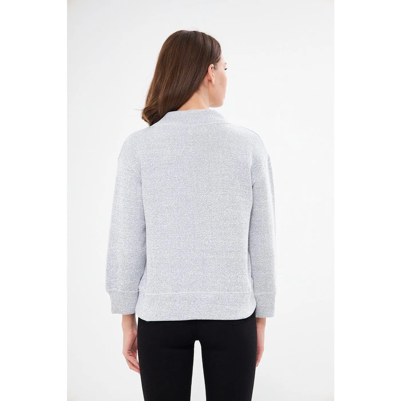 Grey V Neck Melange Sweatshirt