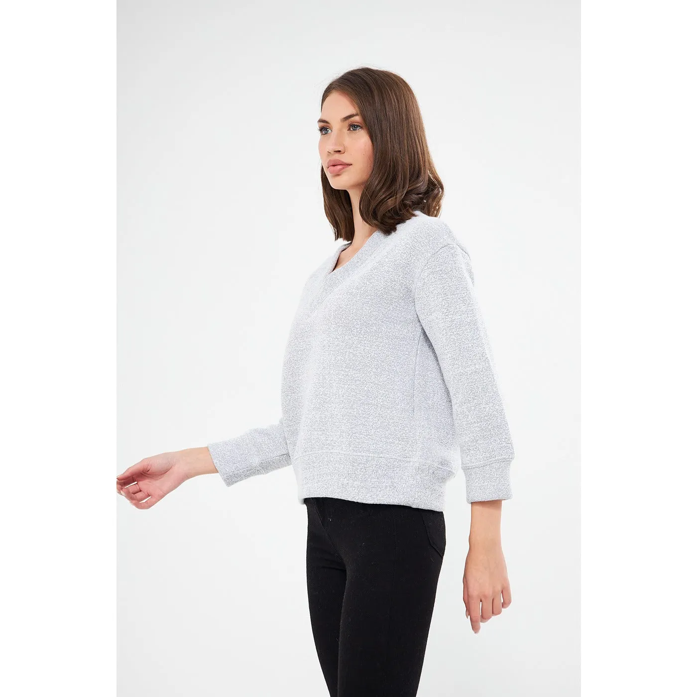 Grey V Neck Melange Sweatshirt