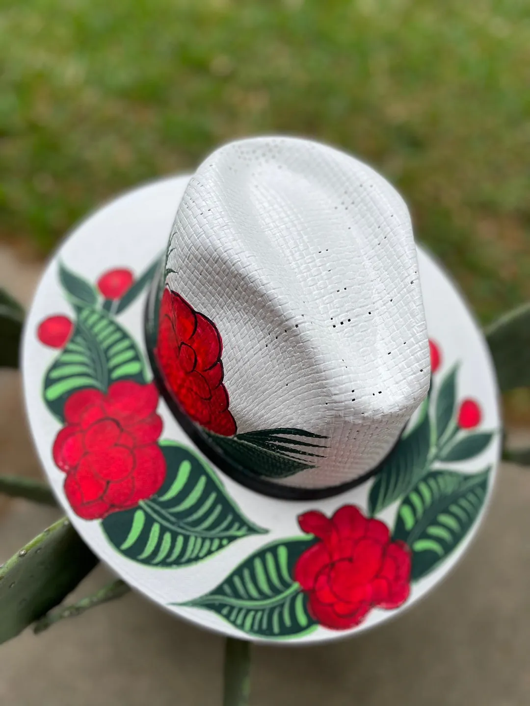 Hand painted fedora hat, sun hat, Mother's day gift/Rose hand pained