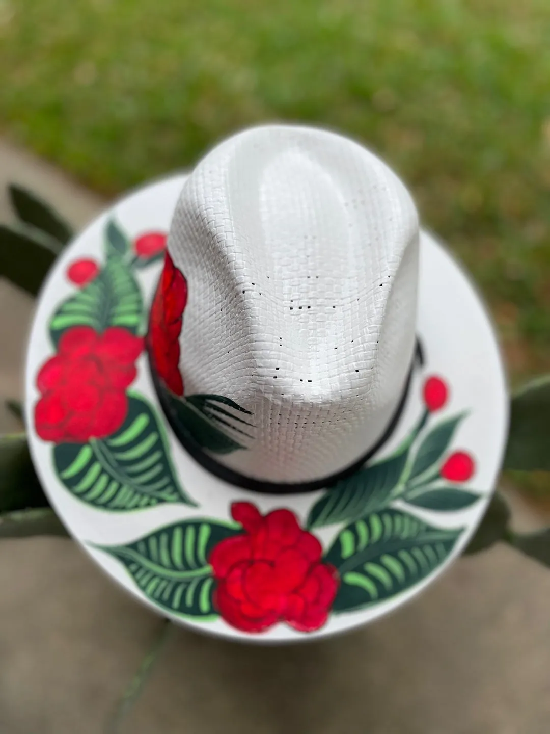 Hand painted fedora hat, sun hat, Mother's day gift/Rose hand pained