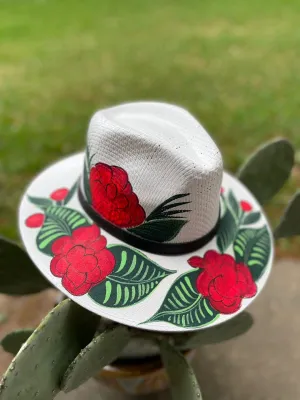 Hand painted fedora hat, sun hat, Mother's day gift/Rose hand pained