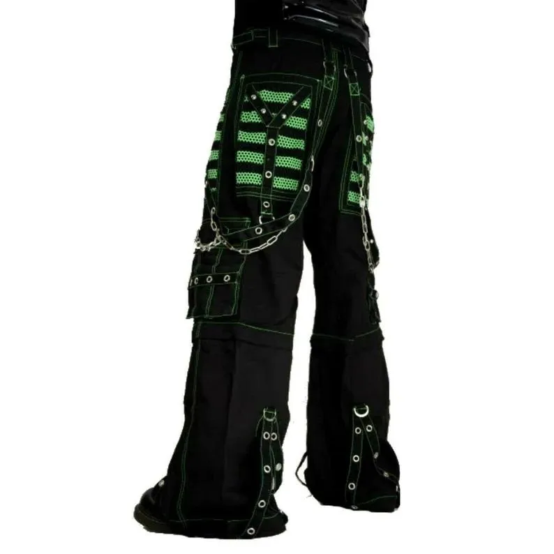 handmade black & green Electro bondage rave men gothic cyber chain goth jeans punk rock pant trouser and short