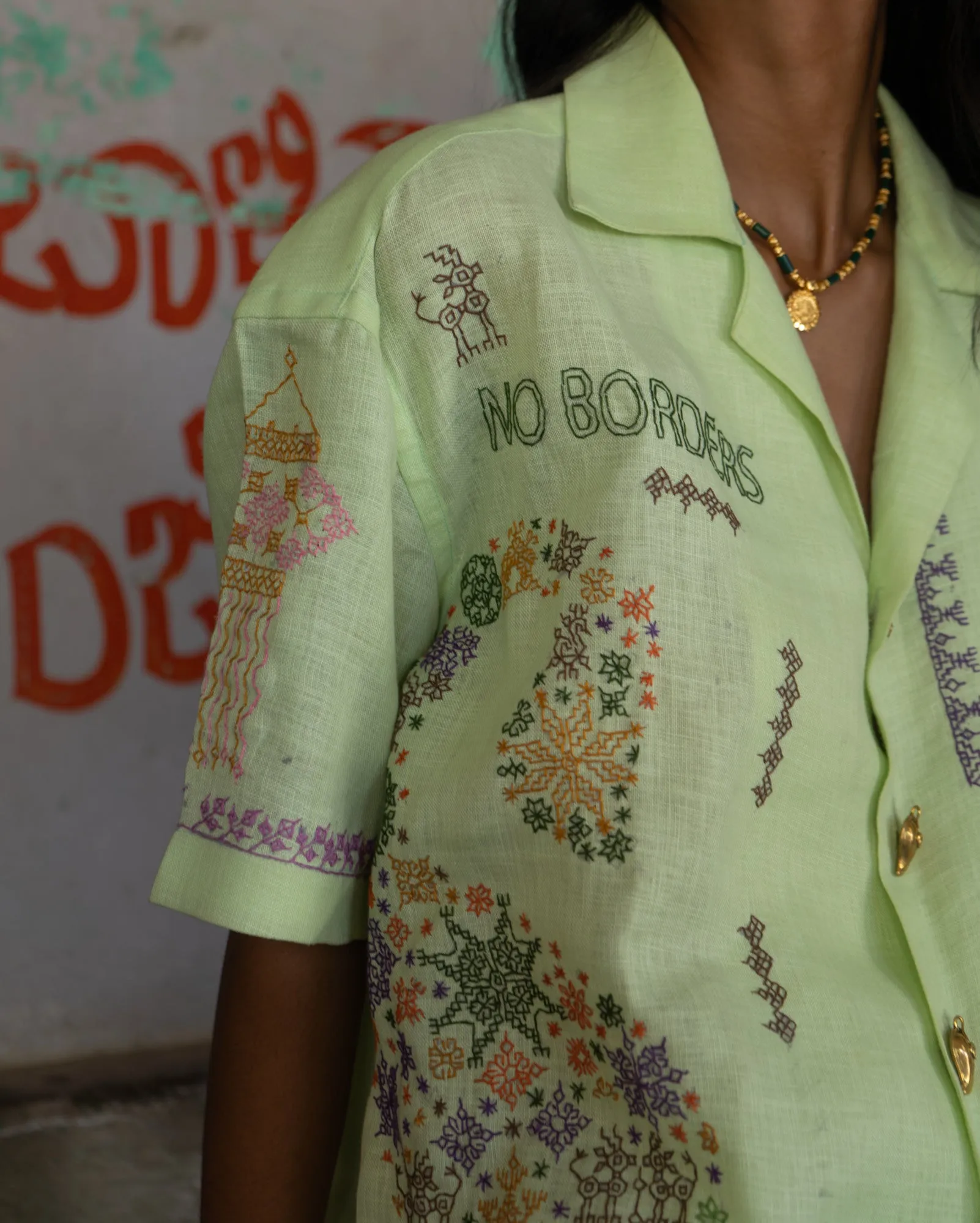 Kasuti Mint Green Badam motif shirt