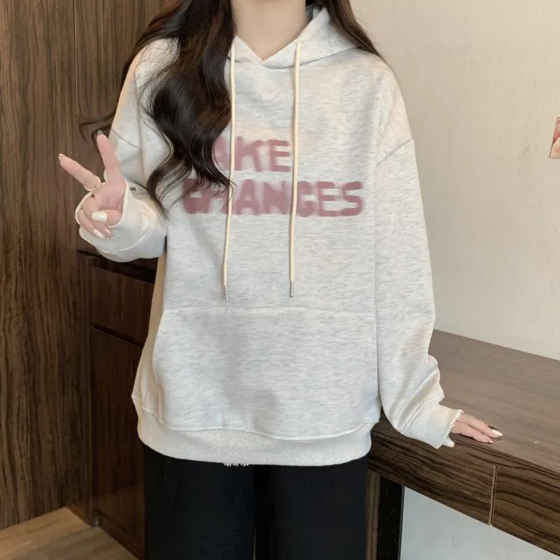 Letter Thin Pocket Loose Fit Hoodie