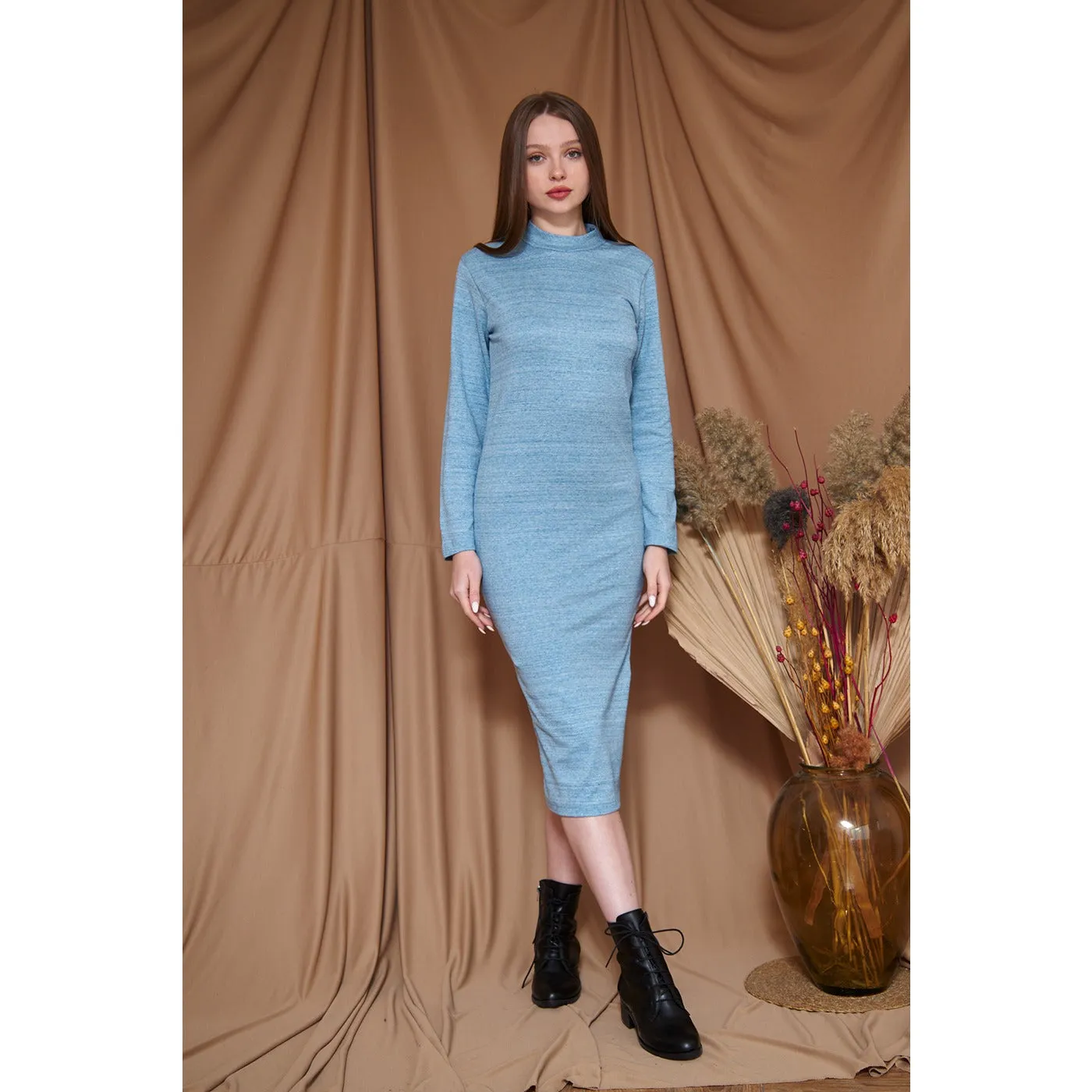 Light Blue Melange Long Dress