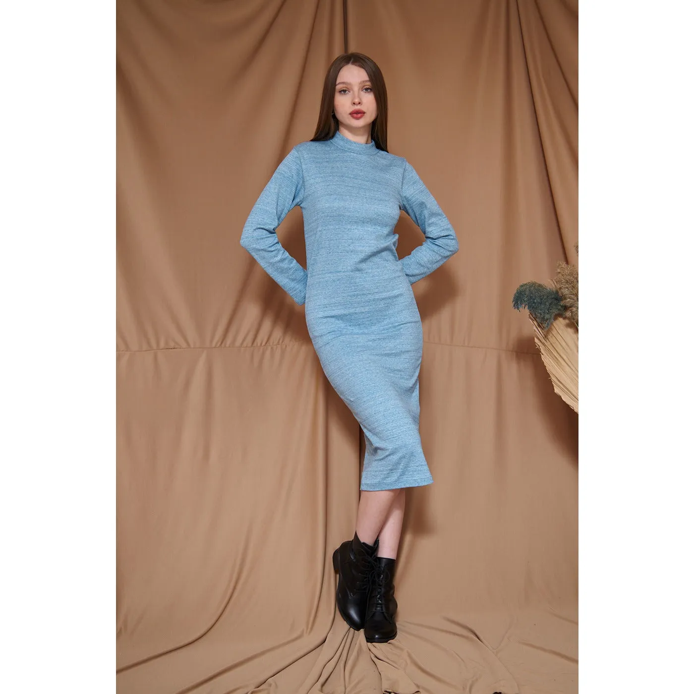 Light Blue Melange Long Dress