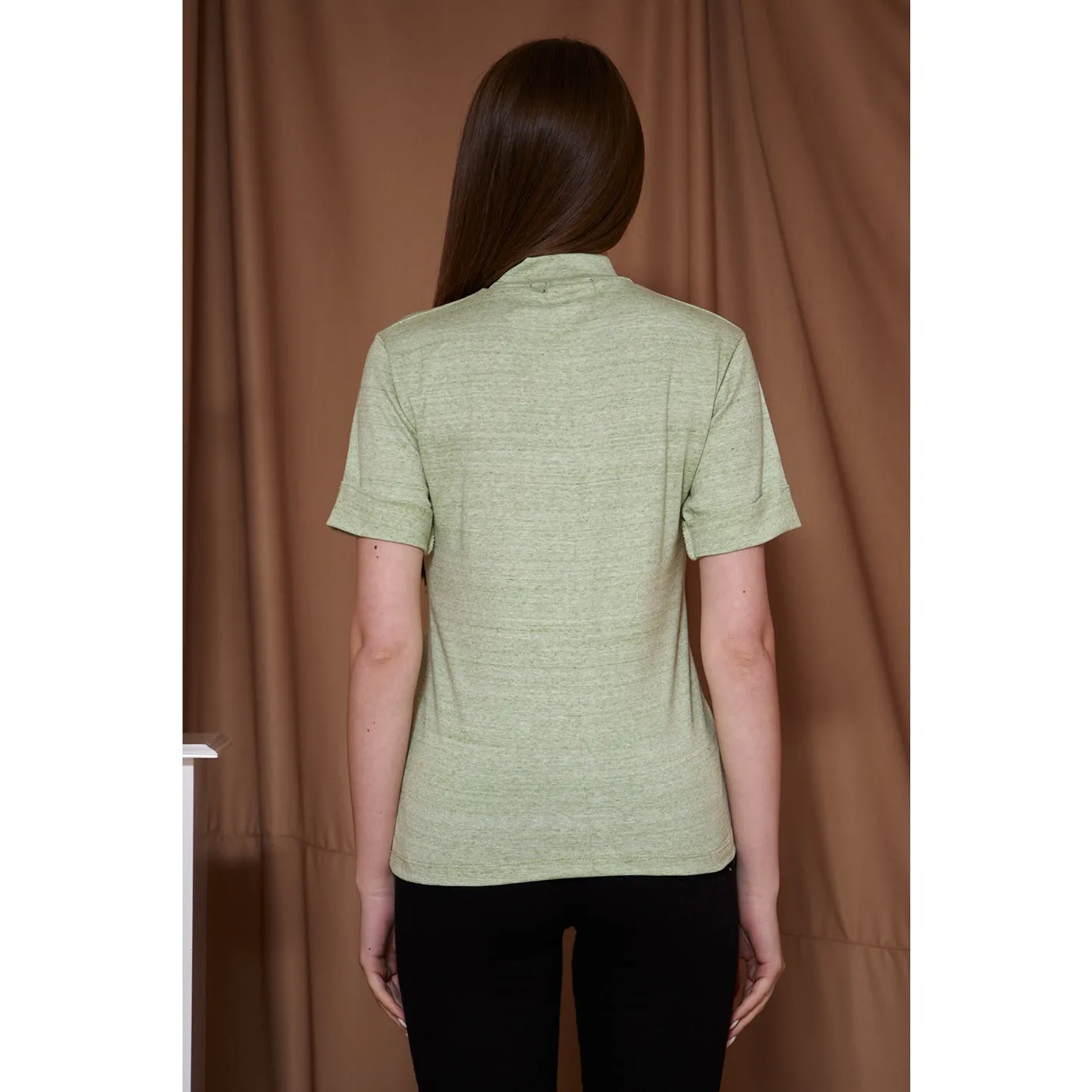 Light Green Melange Mock Neck Half Sleeves