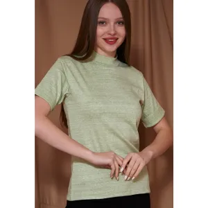 Light Green Melange Mock Neck Half Sleeves