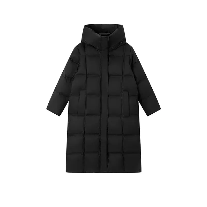 Long Down Jacket for Women. Waterproof Hooded Coat