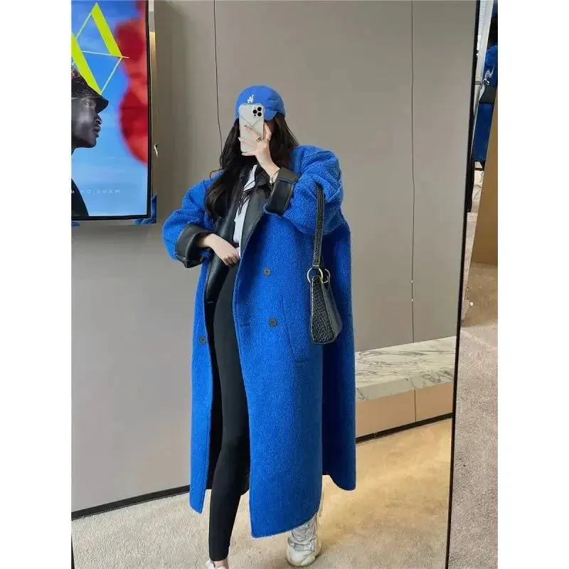 Long Overcoat Women Coat Korean Autumn Winter Furry Keep Warm Office Lady Turn-down Collar Single Breasted Reversible Garment