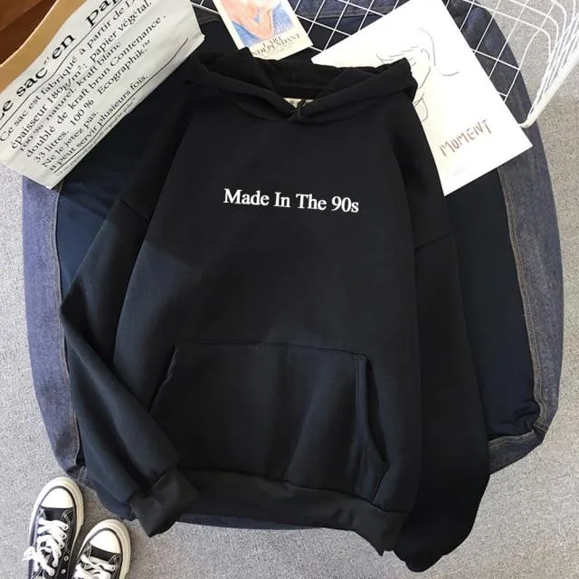 Made In The 90s Letter Print Cool Oversized Women Hoodies Sweatshirt