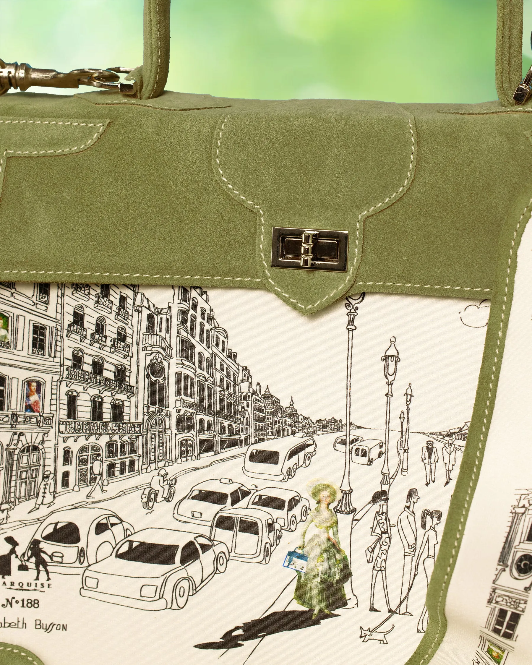 Marquise Paris Voltaire La Vie Parisienne Top Handle Shoulder Bag in Khaki Green