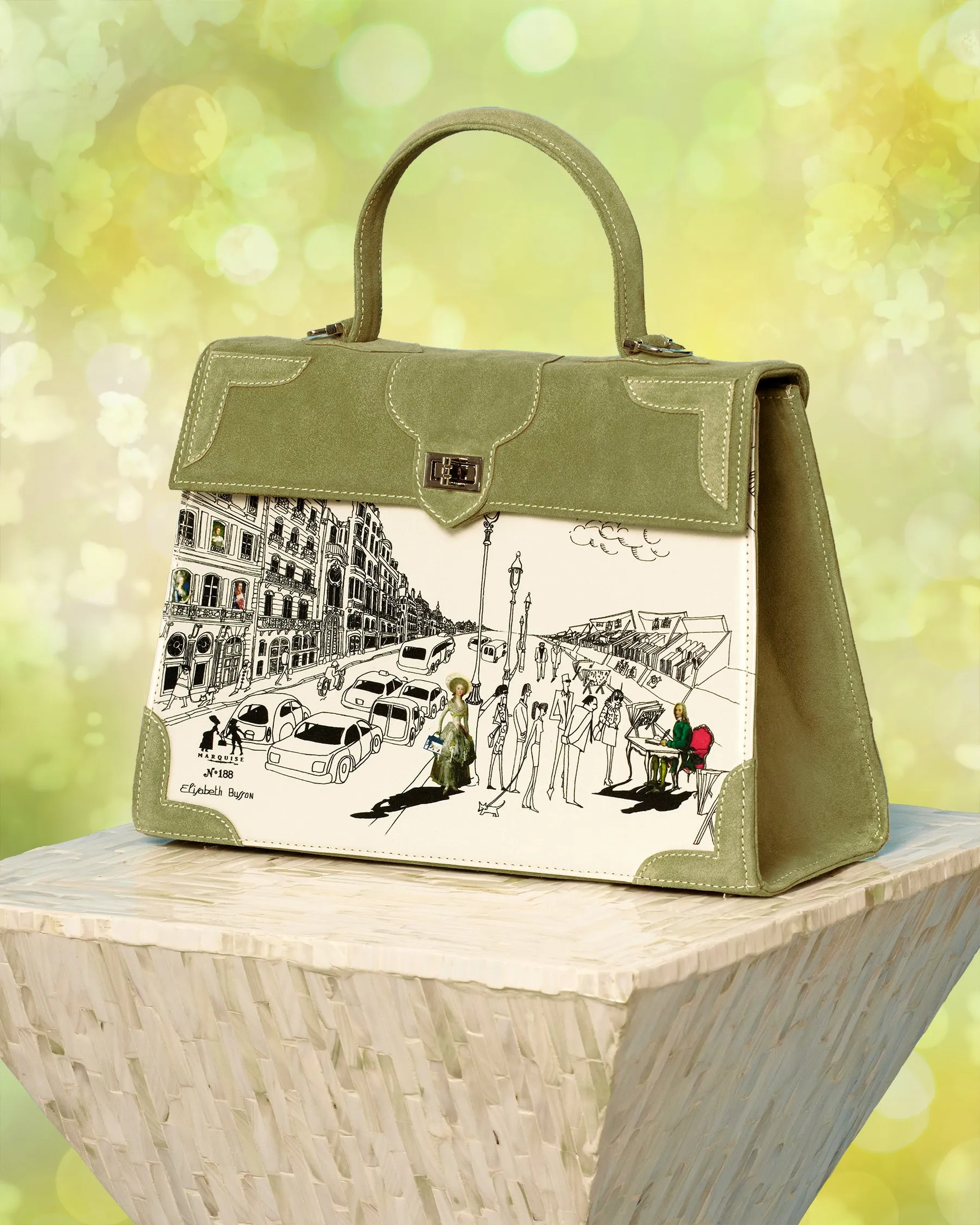 Marquise Paris Voltaire La Vie Parisienne Top Handle Shoulder Bag in Khaki Green