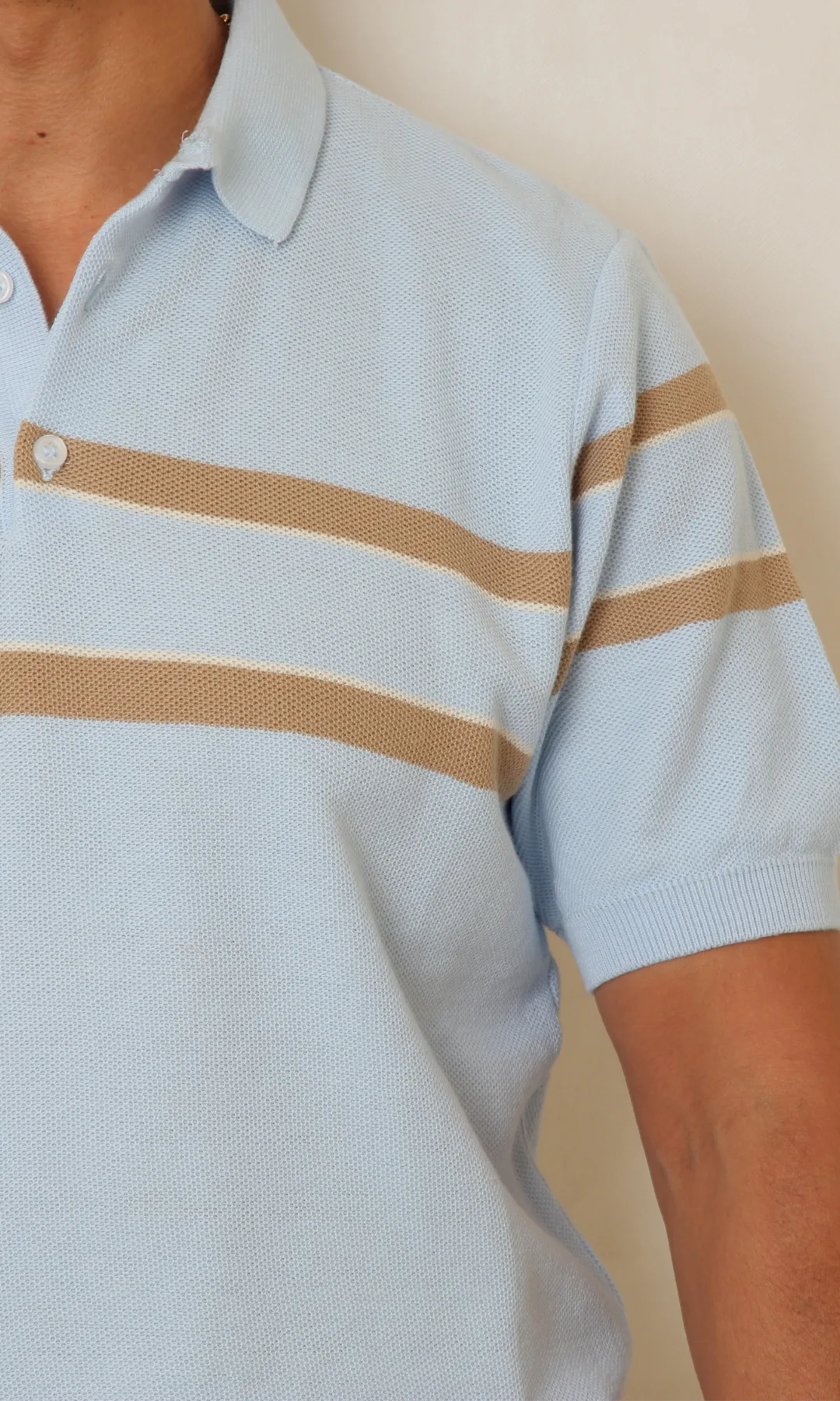 Men Knitted T-Shirt (Striped Dark)-(Baby Blue)