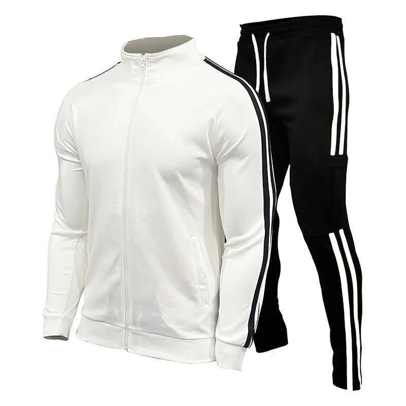 Men Side Stripe Zipper Jacket & Drawstring Cargo Pants Sports Set