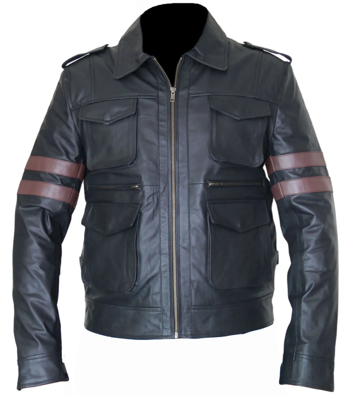 Men’s Six Pocket Black Biker Leather Jacket