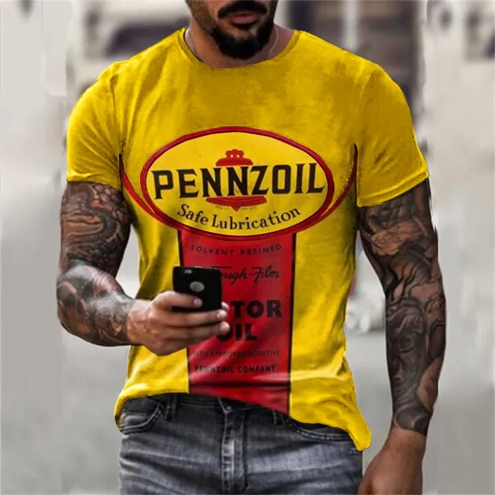 Mens Vintage Motor Oil Printed T-Shirt