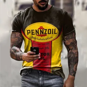 Mens Vintage Motor Oil Printed T-Shirt