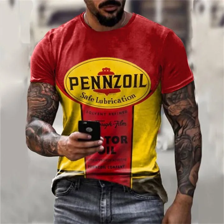 Mens Vintage Motor Oil Printed T-Shirt