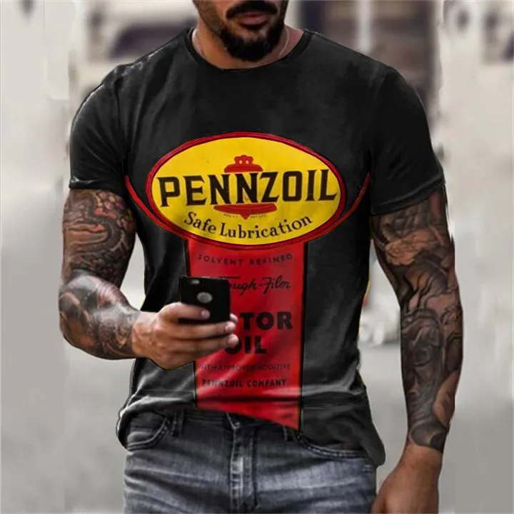 Mens Vintage Motor Oil Printed T-Shirt