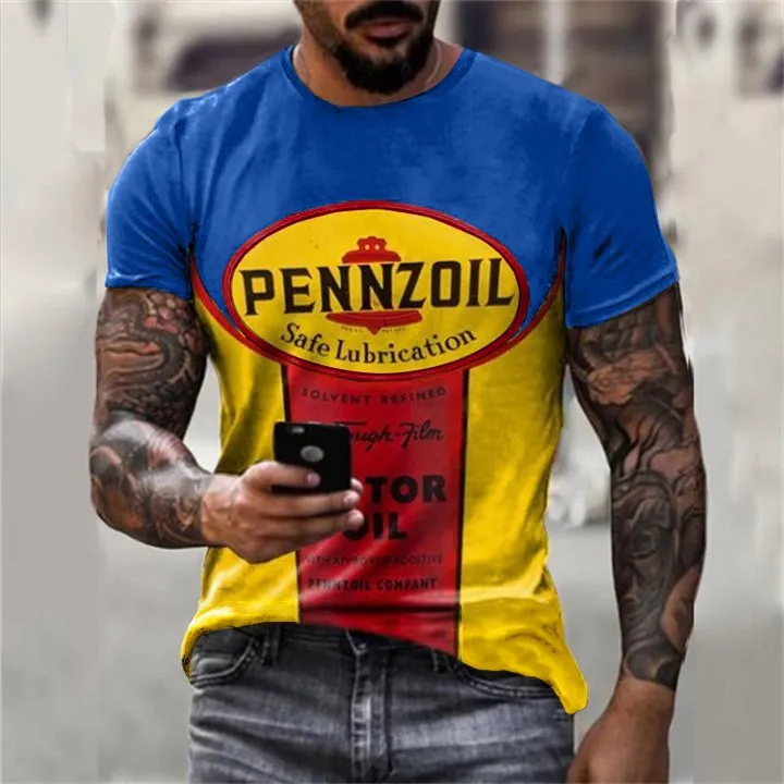 Mens Vintage Motor Oil Printed T-Shirt