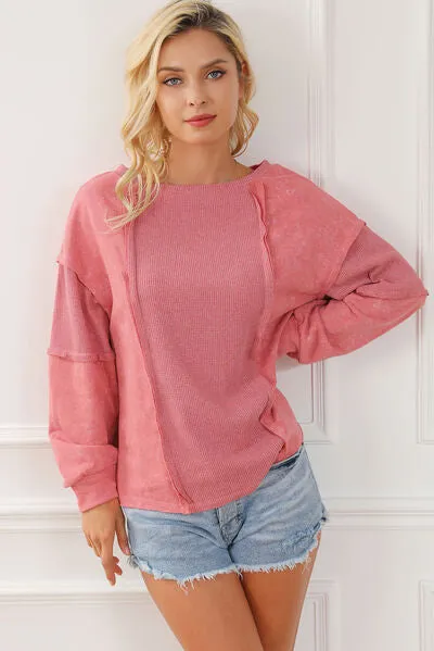 Mineral Wash Patchwork Exposed Seam Sweatshirt