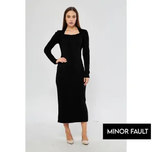 (Minor Fault) Black Swan Neck Side Slit Bodycon Dress