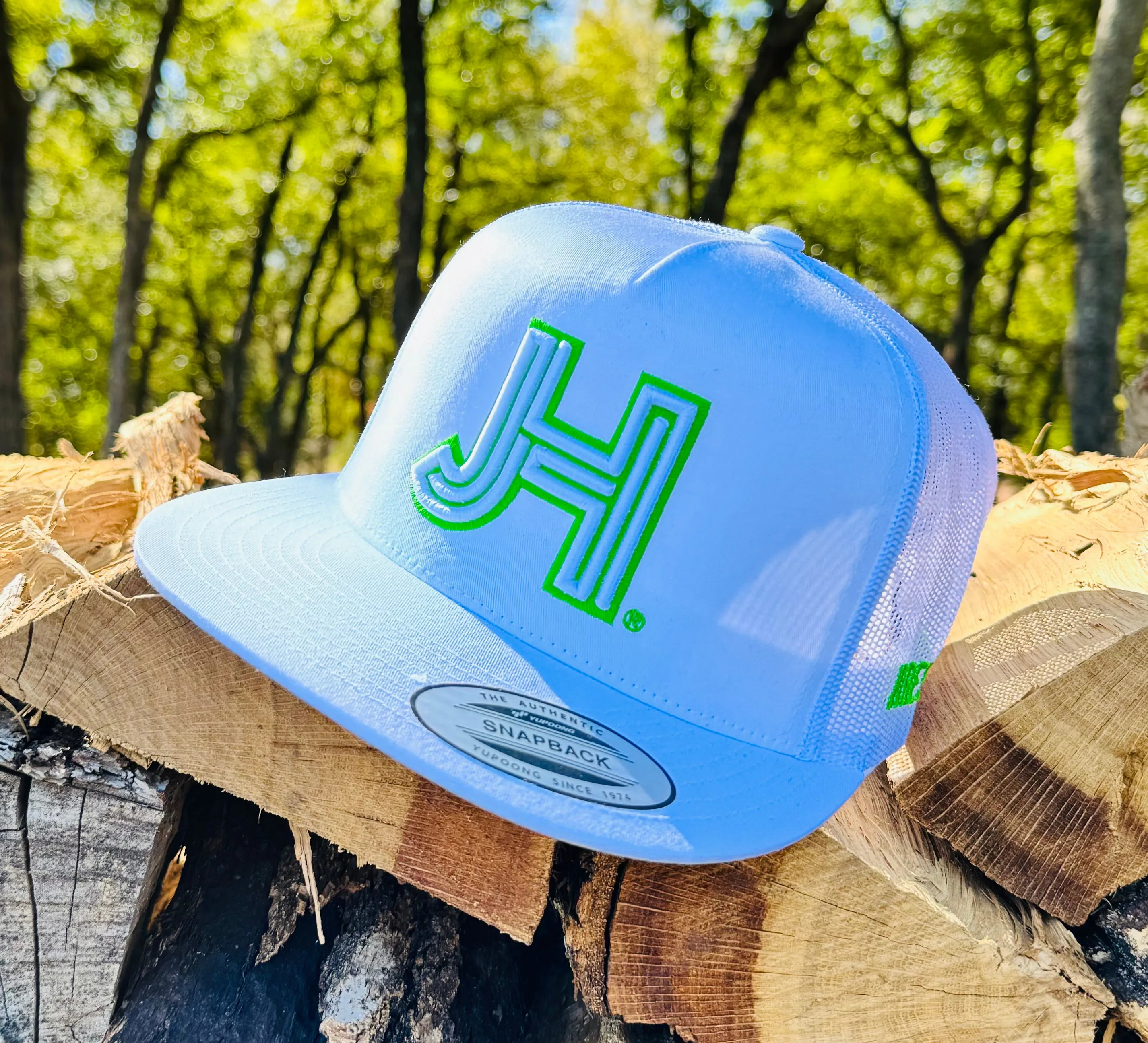 NEW Jobes Hats Trucker - All White 3D White Neon Green Outline