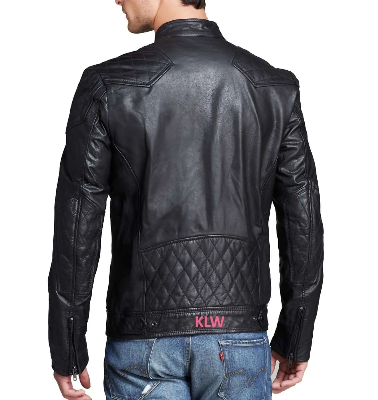 New Original Tab Collar Quilted Lambskin Leather Biker Jacket For Men