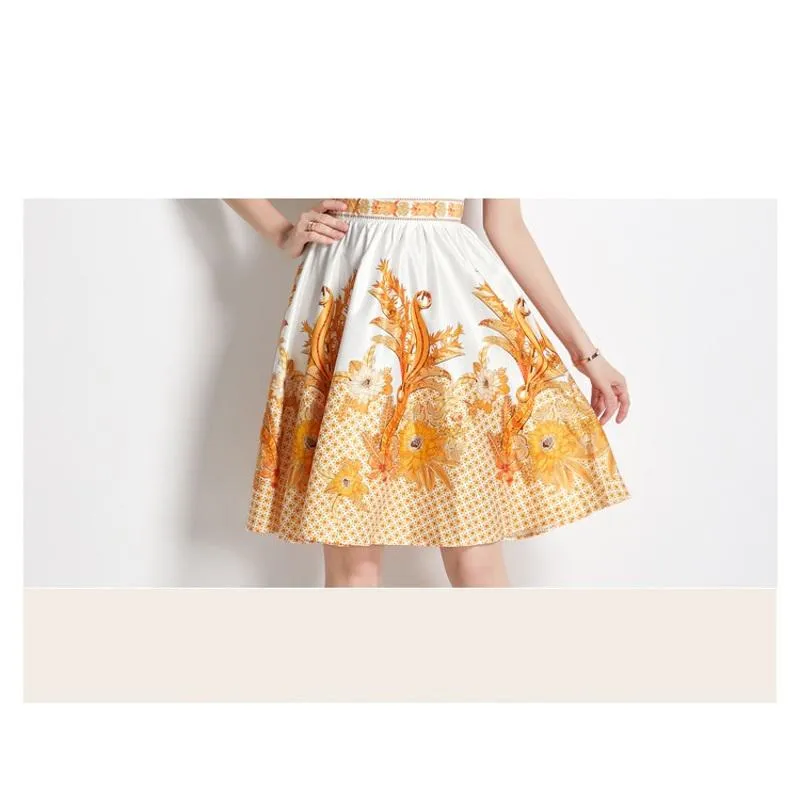 Niche V-Neck Full Skirt Style Light Elastic Print French Style Dress