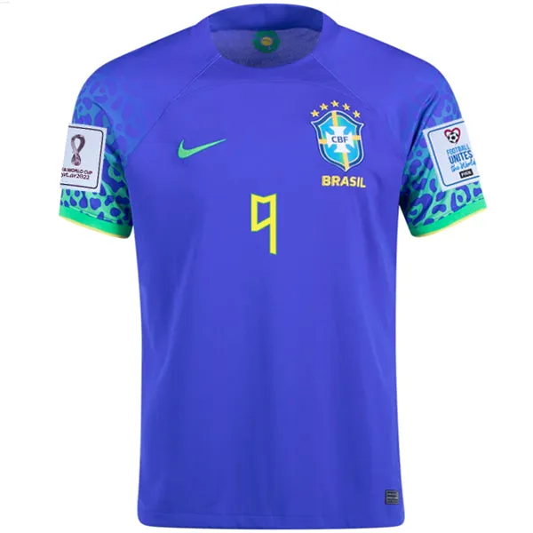 Nike Brazil Richarlison Away Jersey 22/23 w/ World Cup 2022 Patches (Paramount Blue/Green Spark)