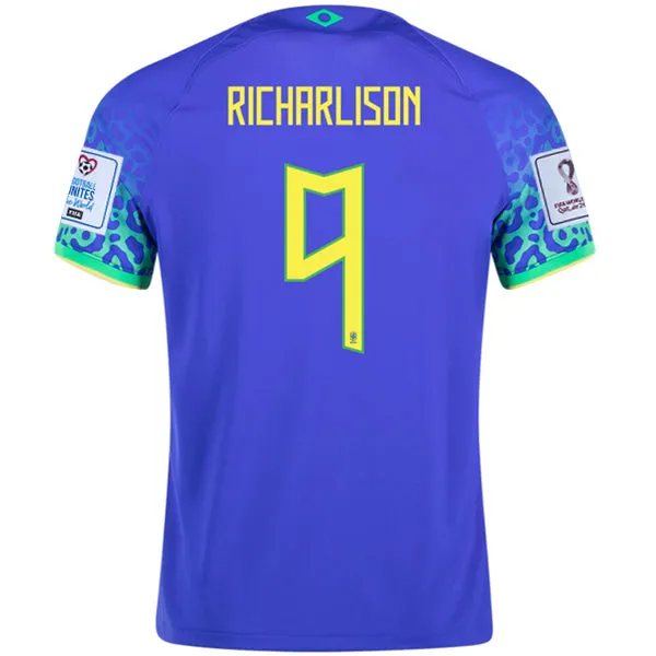 Nike Brazil Richarlison Away Jersey 22/23 w/ World Cup 2022 Patches (Paramount Blue/Green Spark)