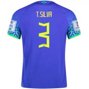 Nike Brazil Thiago Silva Away Jersey 22/23 w/ World Cup 2022 Patches (Paramount Blue/Green Spark)