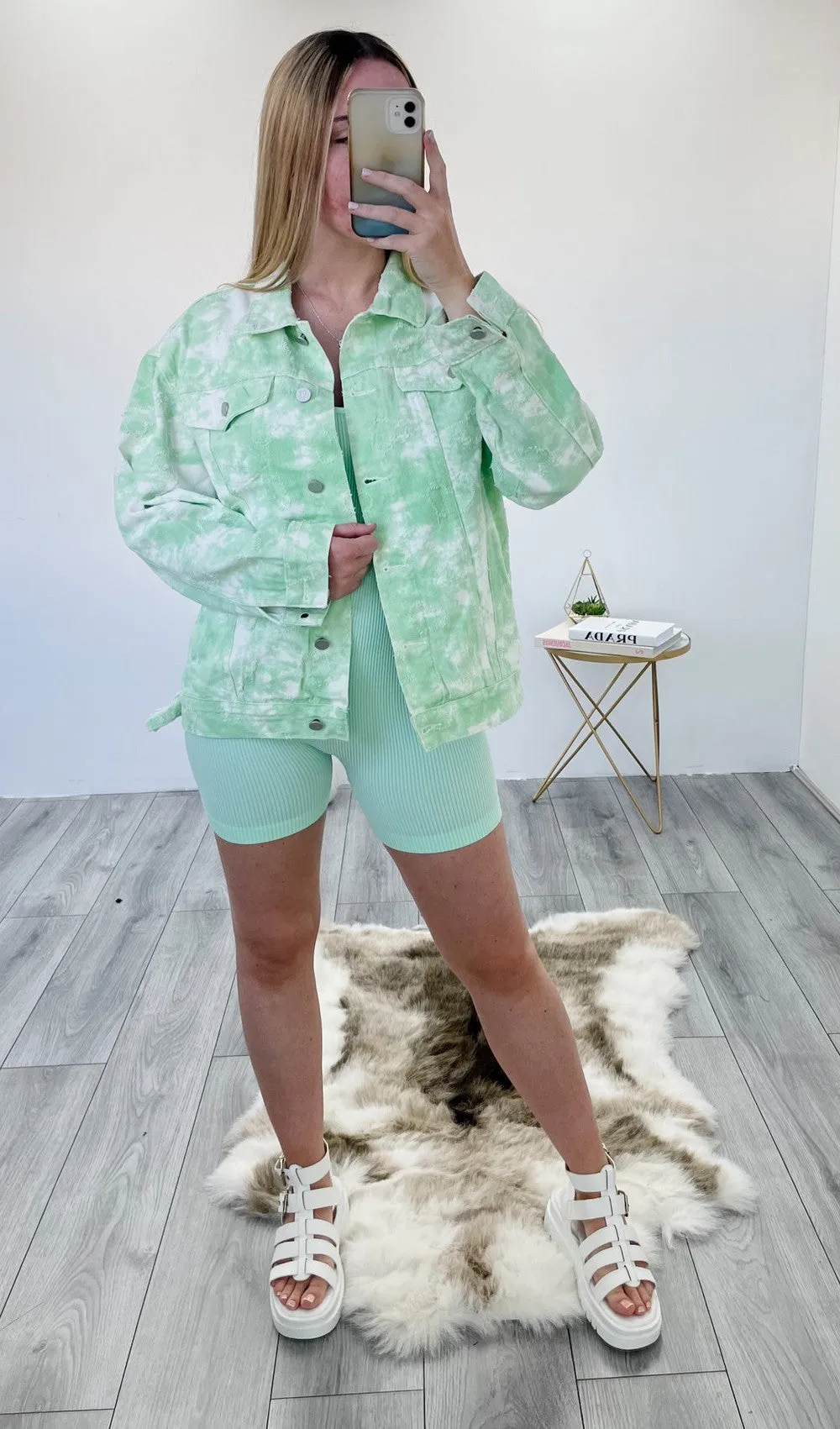 Oversized Tie Dye Denim Jacket in Green