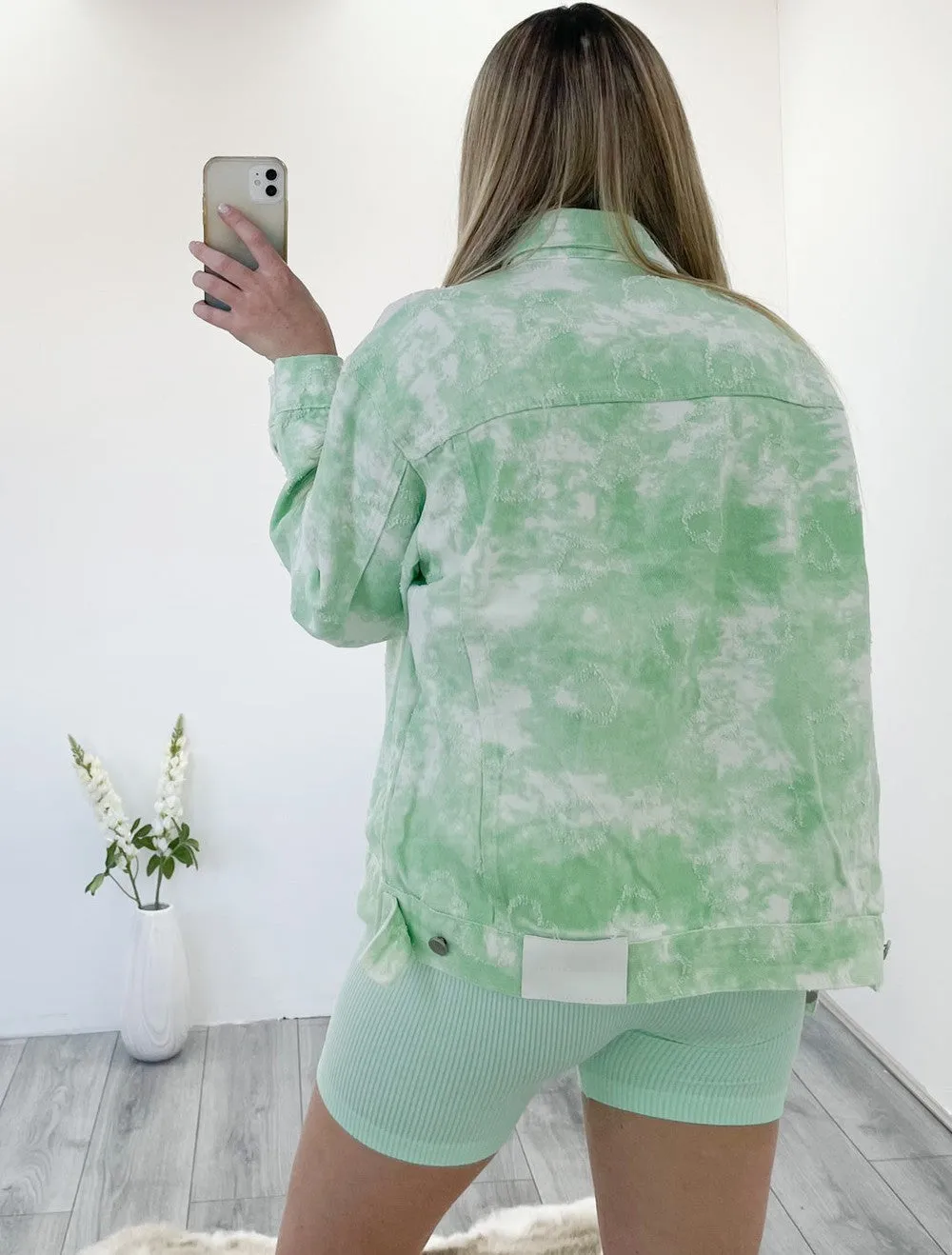 Oversized Tie Dye Denim Jacket in Green