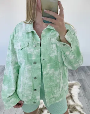 Oversized Tie Dye Denim Jacket in Green